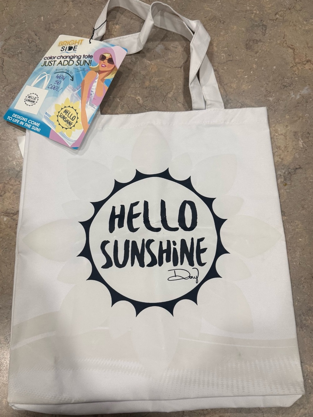 Bright Side Color Changing Tote Bag Hello Sunshine Design 15.75" W X 16" H X 6"